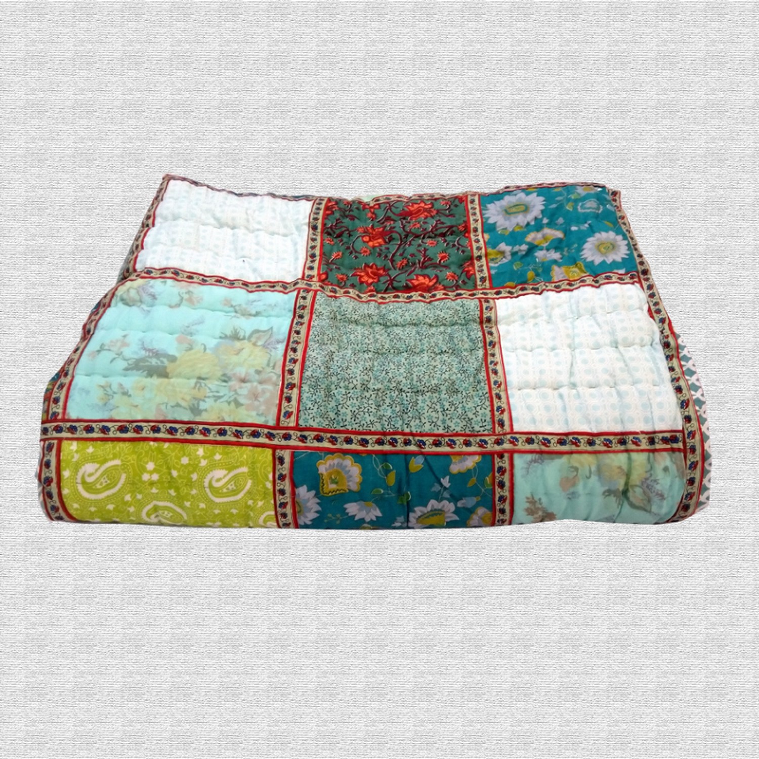 Hand Block Print & Patchwork Double bed Quilt 