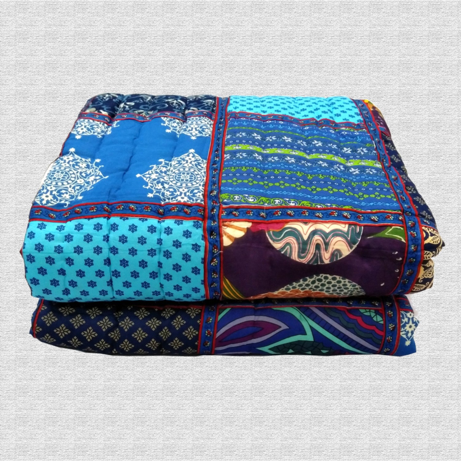 Hand Block Print & Patchwork Double bed Quilt 