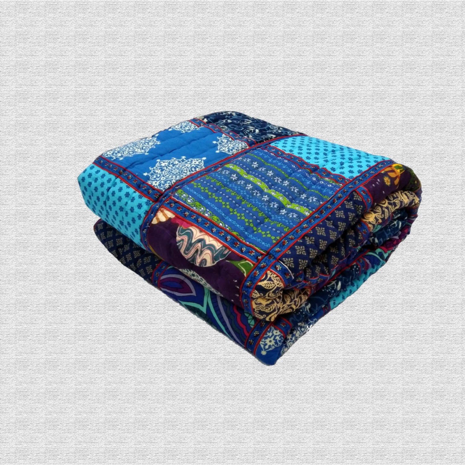 Hand Block Print & Patchwork Double bed Quilt 