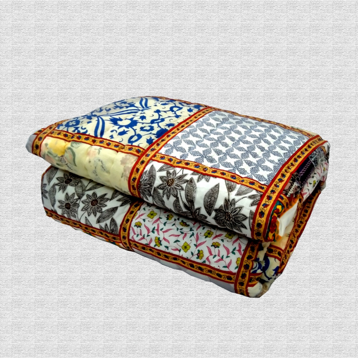 Hand Block Print & Patchwork Double bed Quilt 