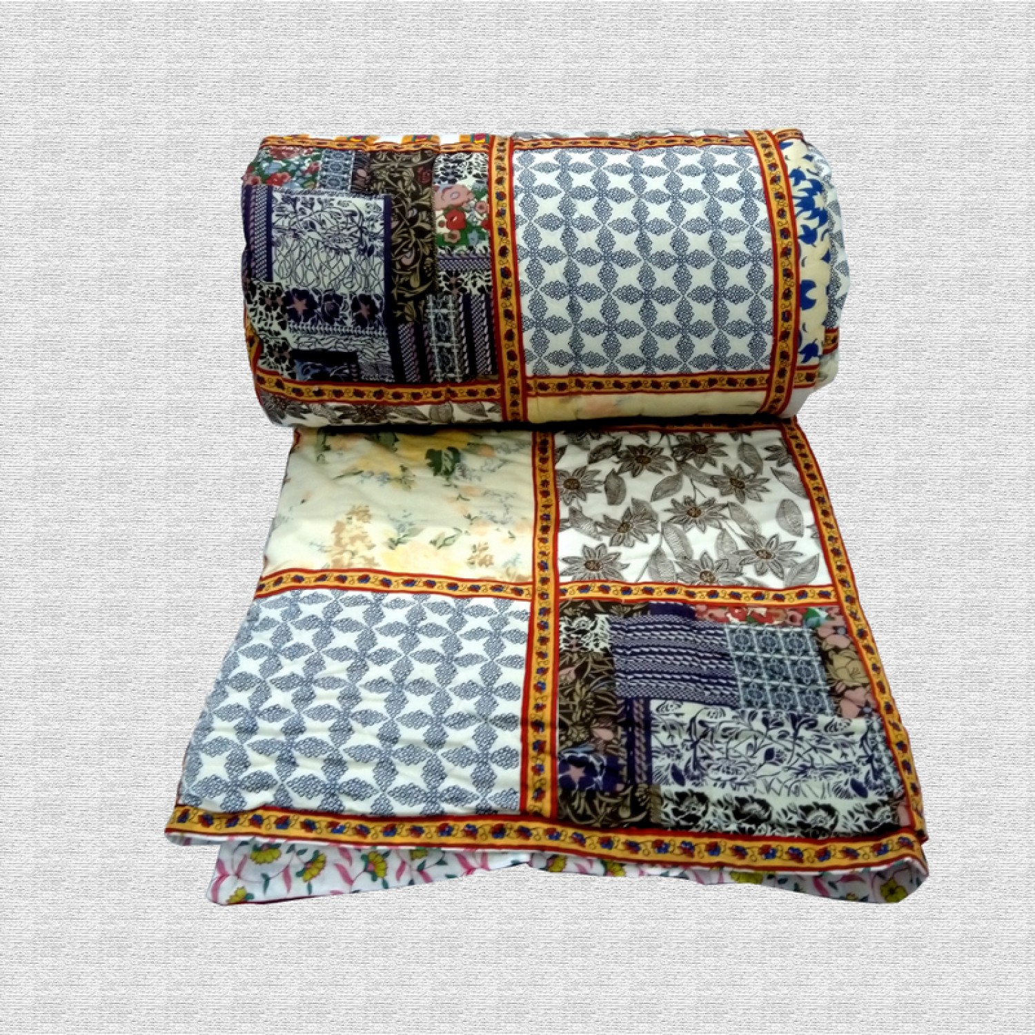 Hand Block Print & Patchwork Double bed Quilt 