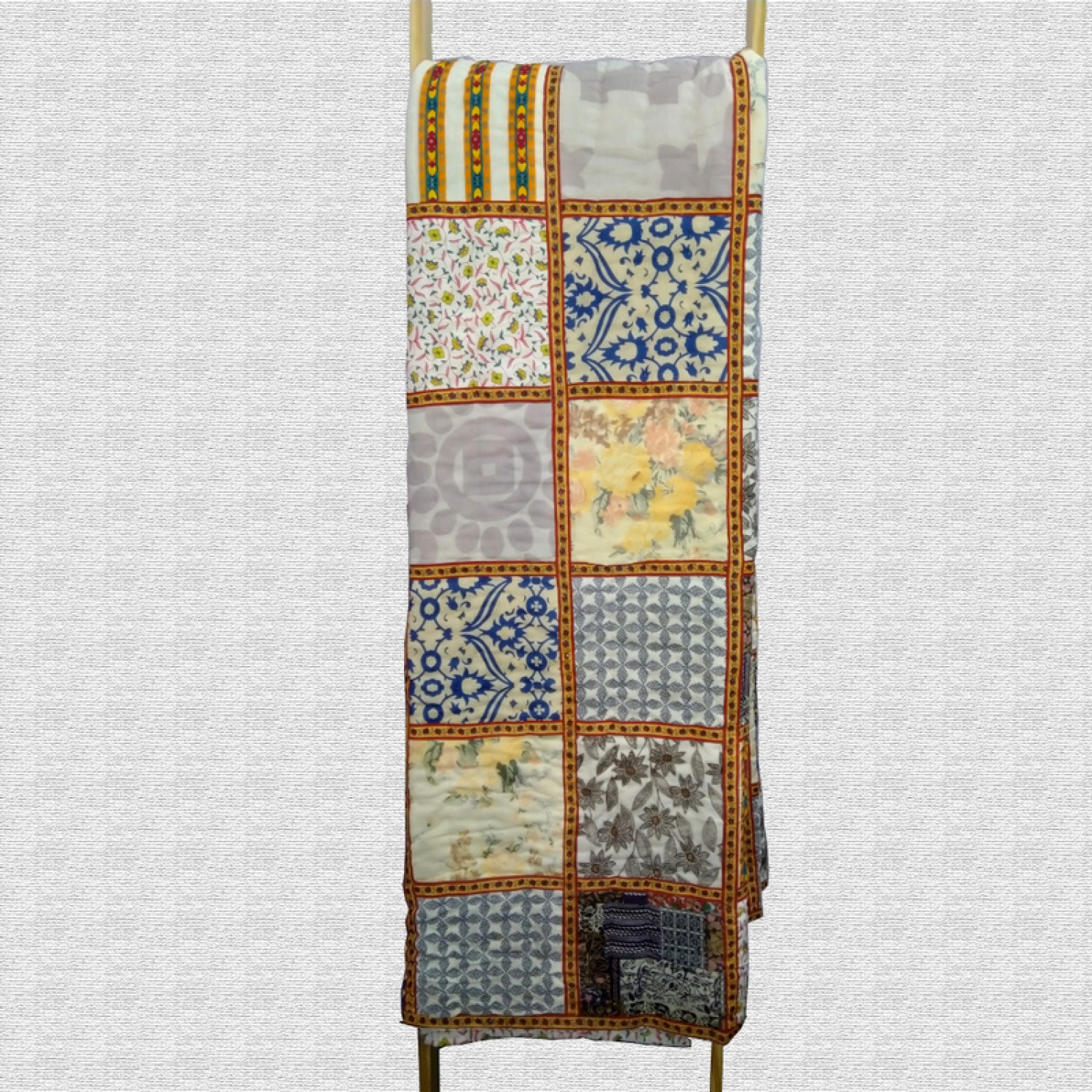 Hand Block Print & Patchwork Double bed Quilt 