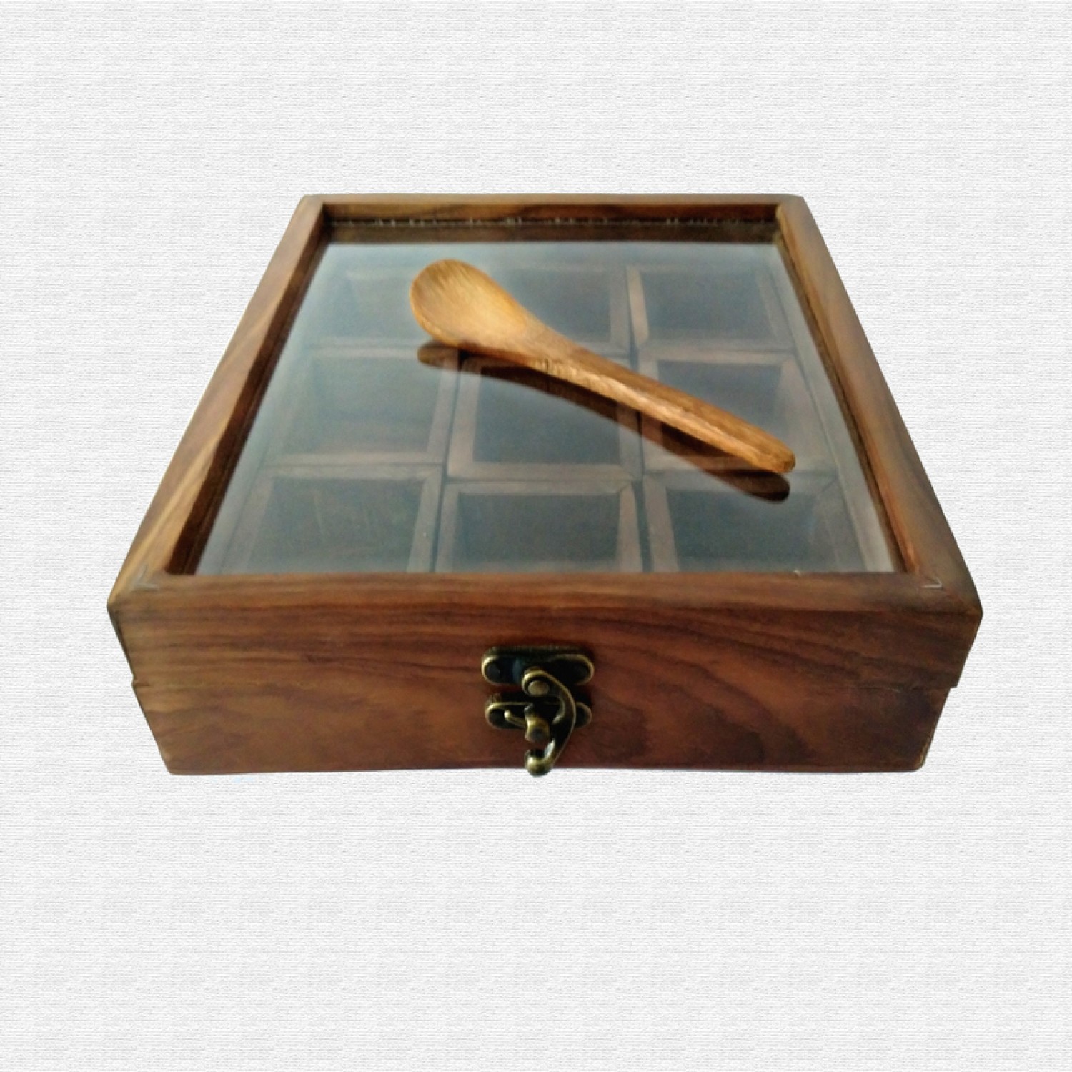 Multiutility Sheesham Wood Masala Box with 9 wooden  containers  