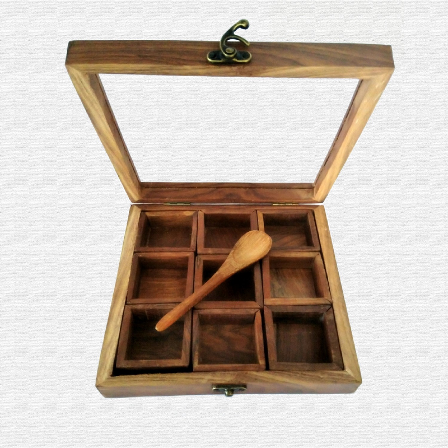 Multiutility Sheesham Wood Masala Box with 9 wooden  containers  